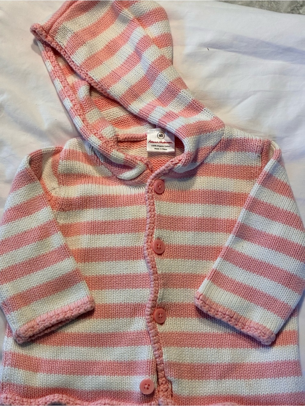 Hanna Andersson Striped Hooded Baby Cardigan - Pink & Cream Knit